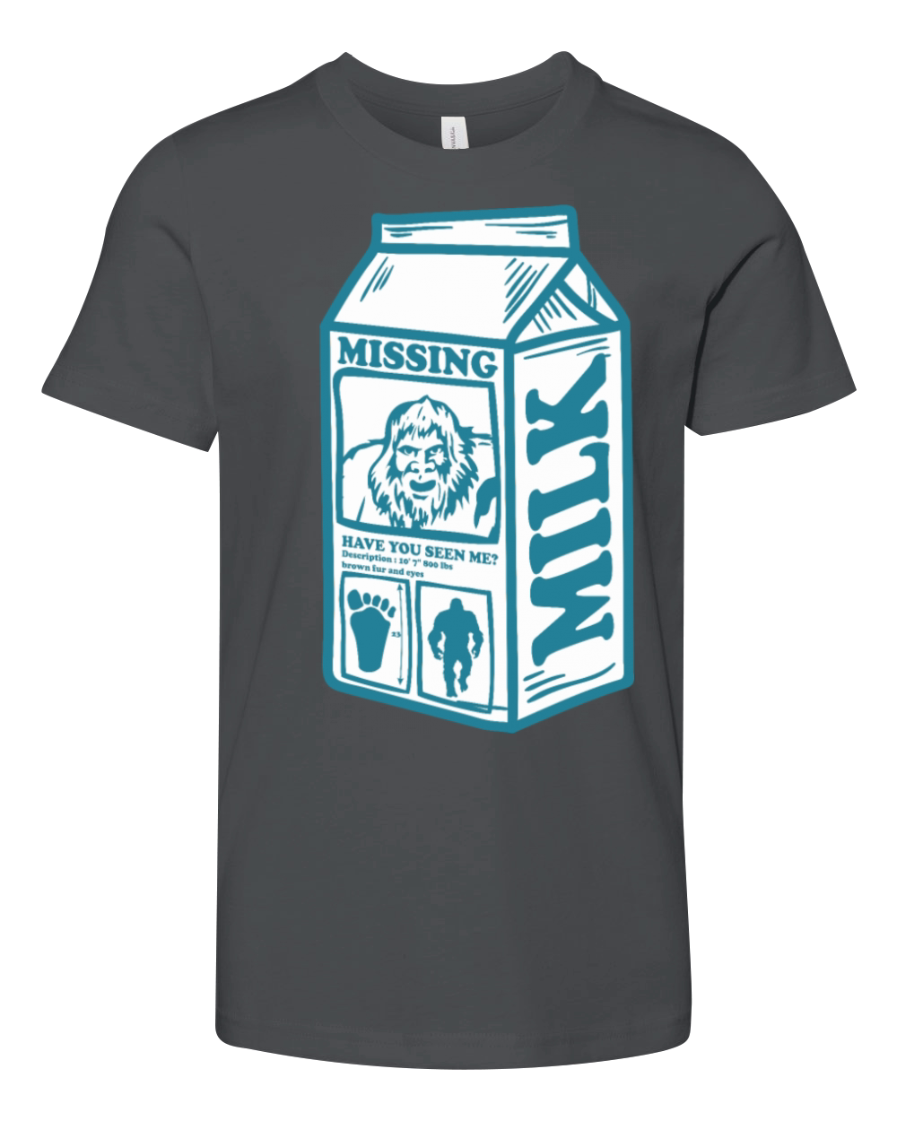 Funny Vintage Missing Bigfoot Carton Milk Youth Unisex Jersey Tee