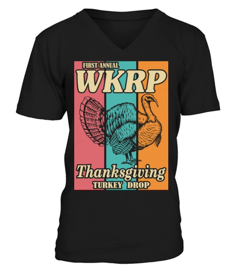 WKRP Turkey Drop Vintage Thanksgiving Cincinnati V-Neck T-shirt
