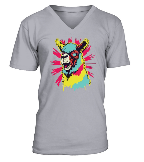 Horror Scary Zombie Alpaca V-Neck T-shirt