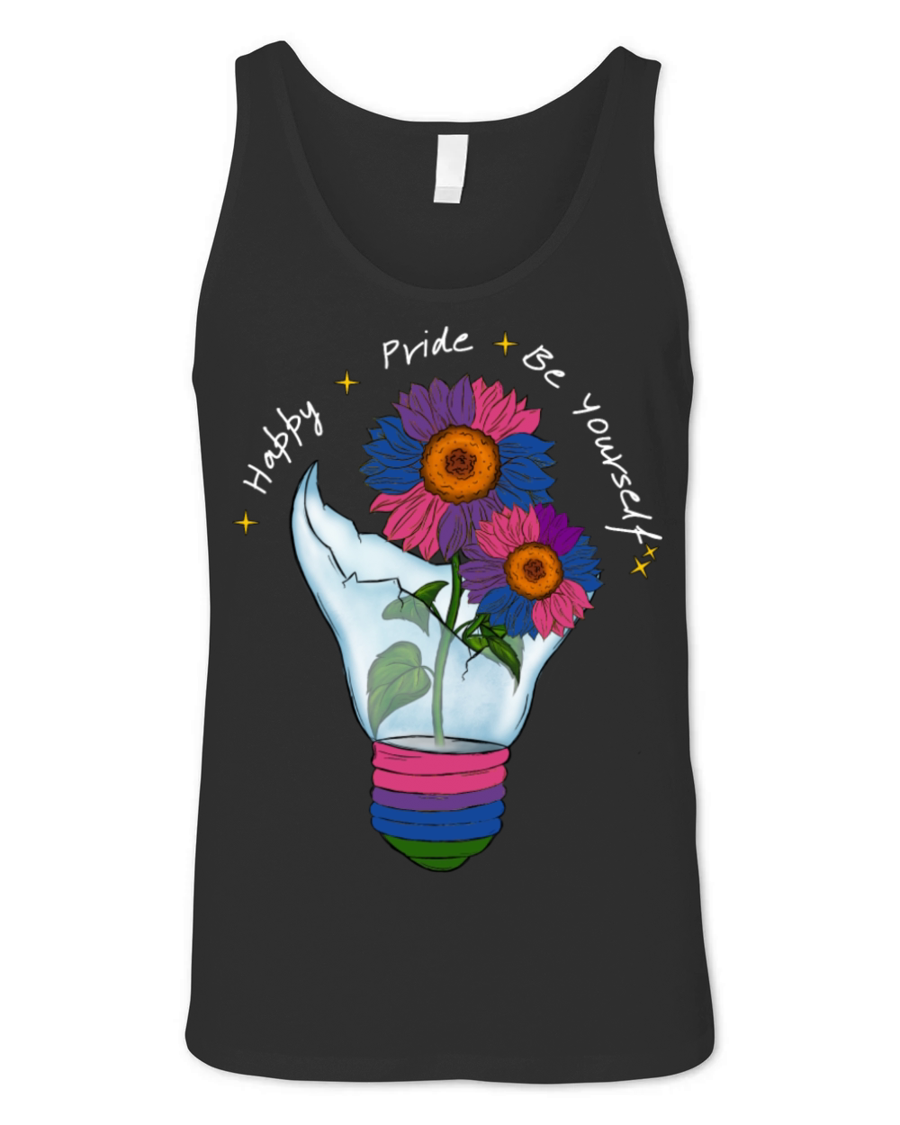 LGBTQ Bisexual Flag Sunflowers in a Light Bulb Unisex Jersey Tank