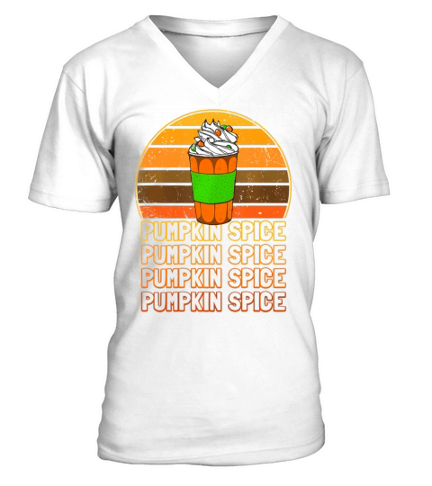 Retro Vintage Pumpkin Spice Latte Coffee Lover V-Neck T-shirt