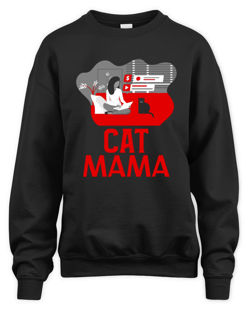 Retro Funny Vintage 80s Style Distressed Cat Mom Unisex Premium Crewneck Sweatshirt