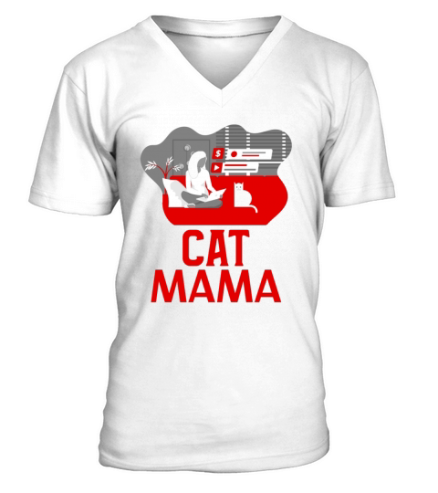 Retro Funny Vintage 80s Style Distressed Cat Mom V-Neck T-shirt