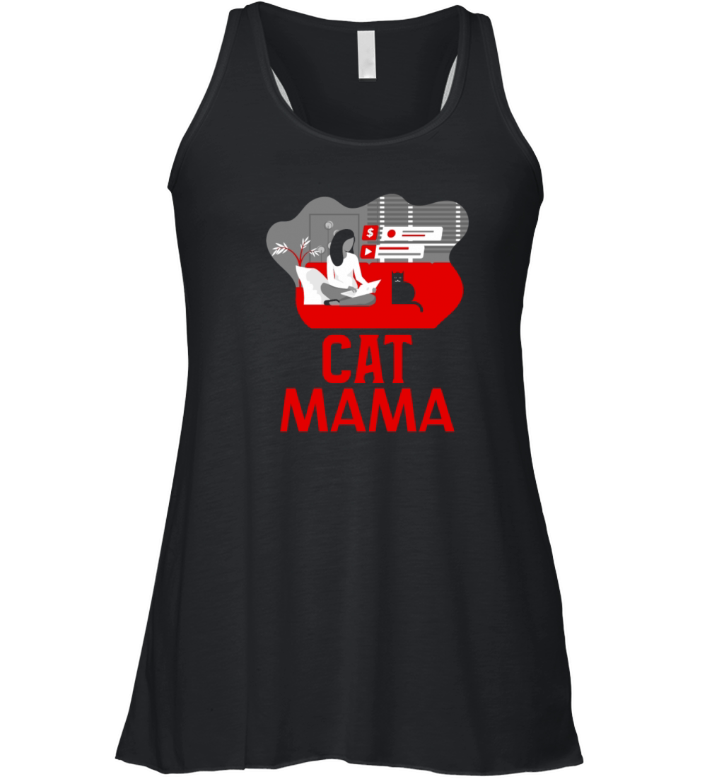 Retro Funny Vintage 80s Style Distressed Cat Mom Women's Flowy Tank Top