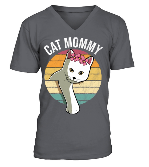 Retro Vintage Cat Mommy Funny Mothers Day Gift V-Neck T-shirt