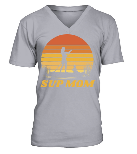 Retro Sunset Paddleboard Mom Silhouette V-Neck T-shirt