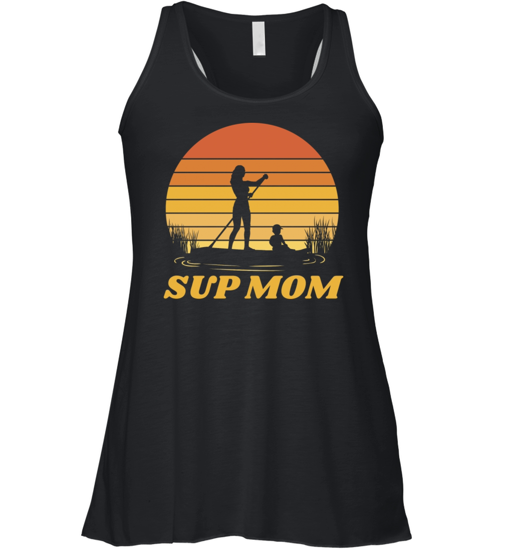 Retro Sunset Paddleboard Mom Silhouette Women's Flowy Tank Top