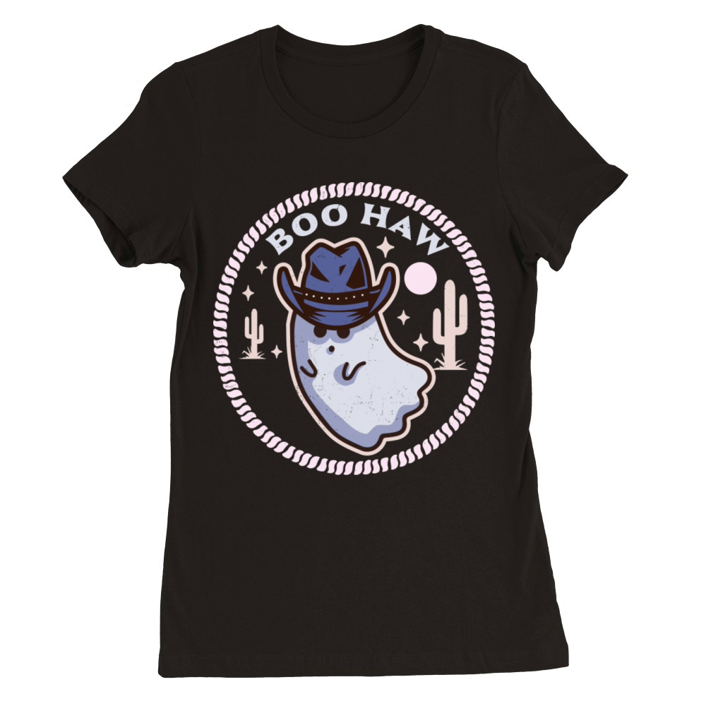Boohaw Western Ghost Halloween Cowboy Cowgirl Premium Womens Crewneck T-shirt