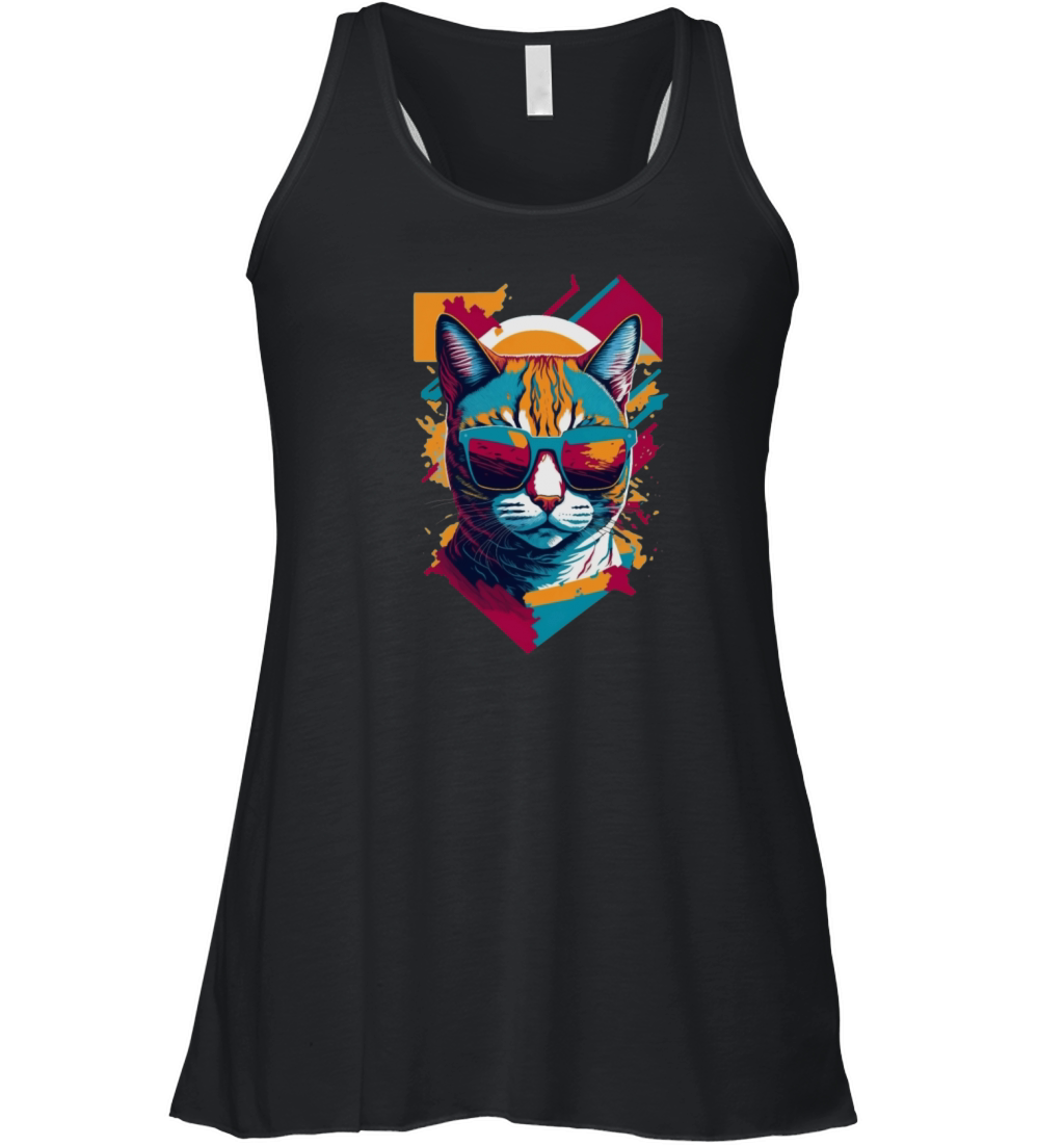Vintage Vibes and Feline Flair Retro Cool Cat Women's Flowy Tank Top