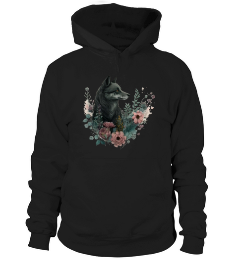 Colorful Wolf with Flowers Hoodie Unisex