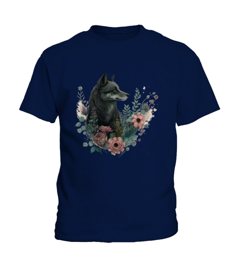 Colorful Wolf with Flowers Kids T-Shirt