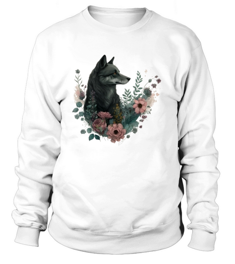 Colorful Wolf with Flowers Sweatshirt Unisex