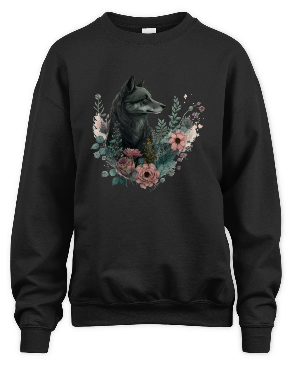 Colorful Wolf with Flowers Unisex Premium Crewneck Sweatshirt