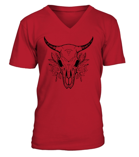 Cow Skull Boho V-Neck T-shirt