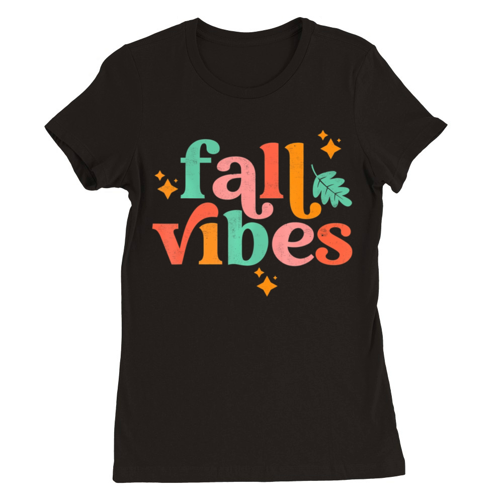 Fall Vibes Vintage Style Leaves Autumn Season Premium Womens Crewneck T-shirt