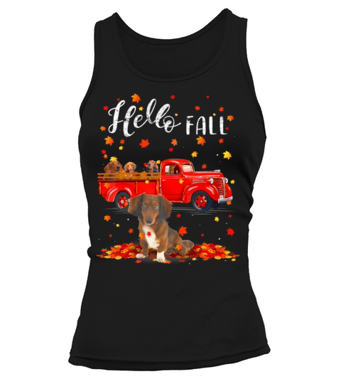 Maple Dachshund Dog Leaf Fall Autumn Red Truck Tank top Woman