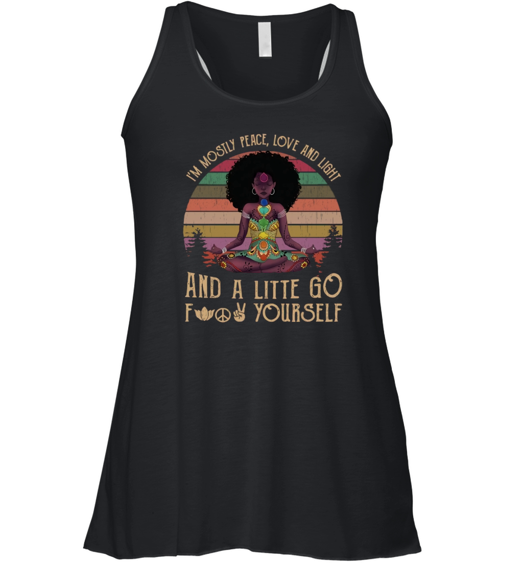 Vintage Black Queen Yoga I’m Mostly Peace Love And Light shirtn - Ladies Flowy Tank Women's Flowy Tank Top