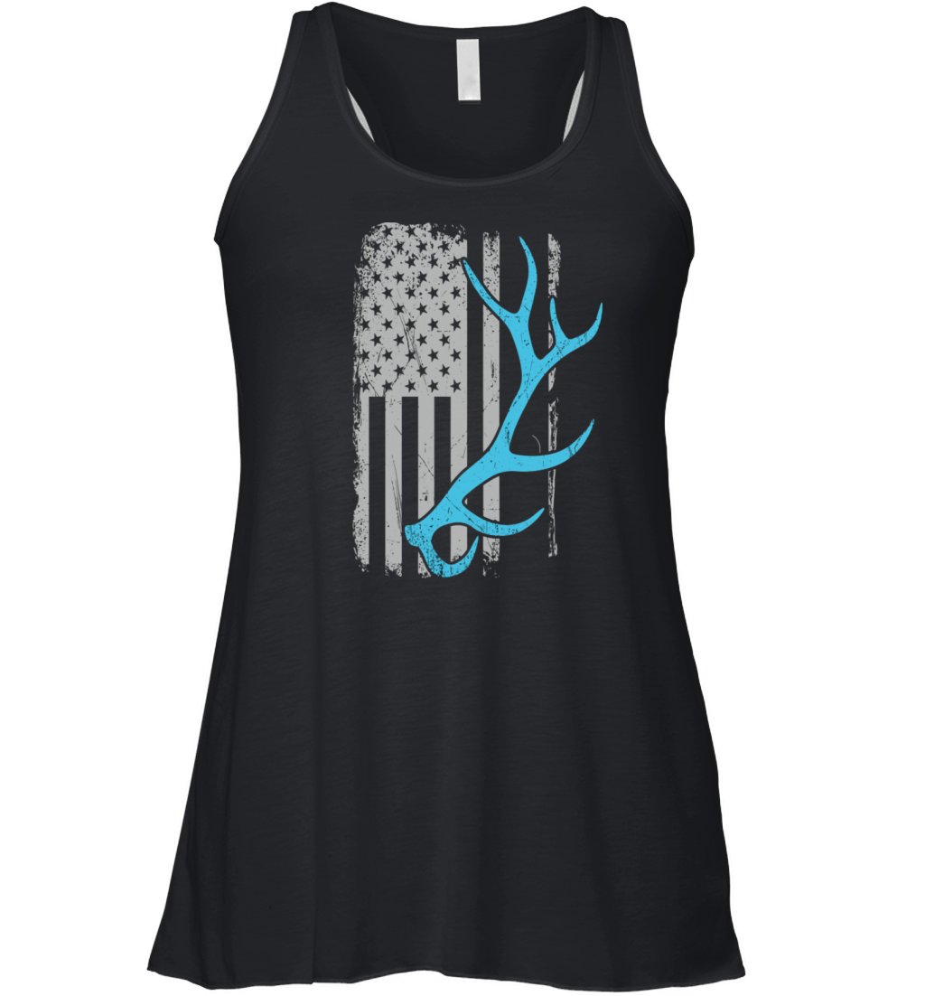 Elk Hunter Vintage American Flag Shed Antler Women's Flowy Tank Top