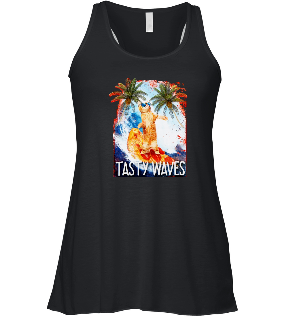 Tasty Waves Kitty Cat Surfing on Pizza Women's Flowy Tank Top