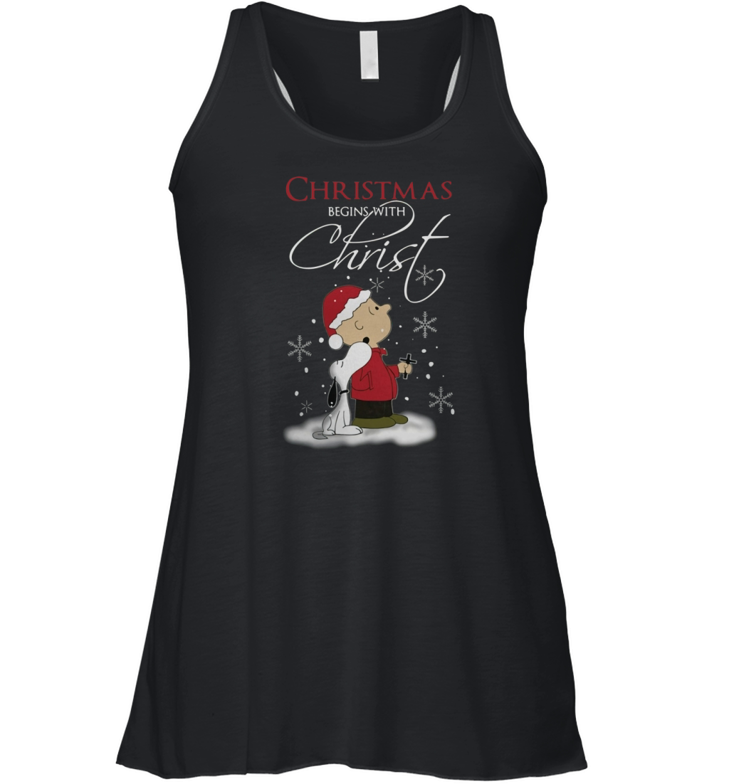Snoopy and Charlie Christmas begins with Christ Women's Flowy Tank Top
