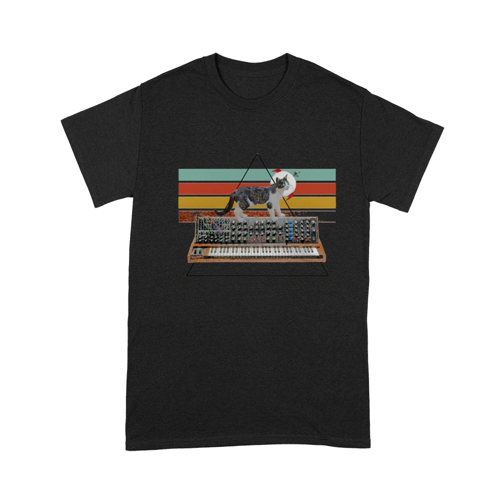 Synth Cat Cat on a synthesizer 70's cat in space helmet Premium T-shirt