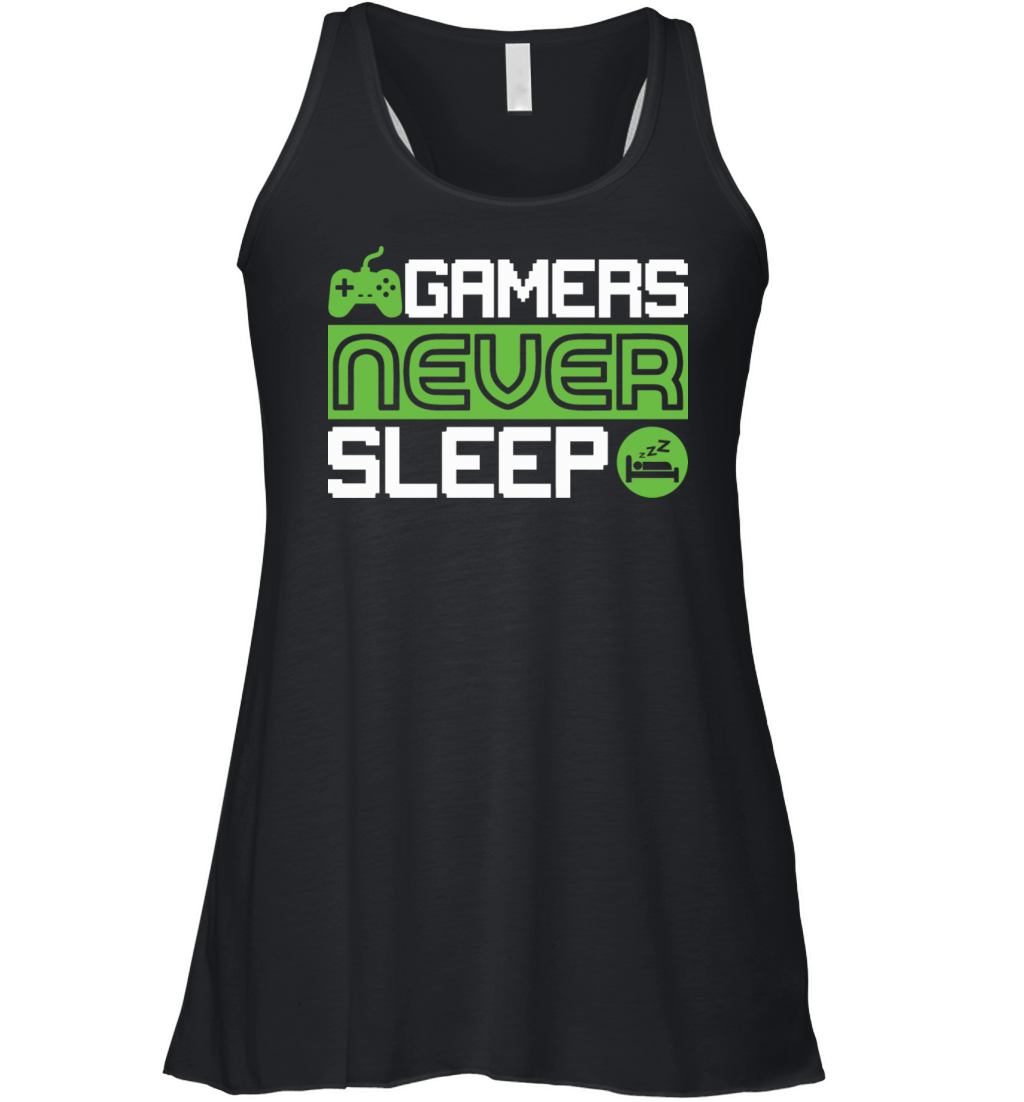 Vintage Gamers Funny Games Never Sleep Women's Flowy Tank Top