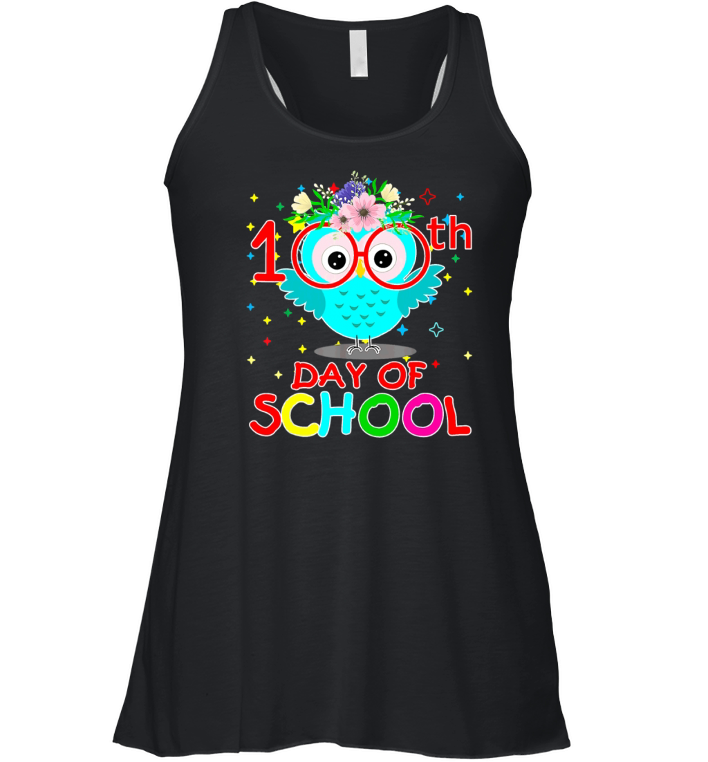 100 Days Of School Cute Owl Happy 100th Day Women's Flowy Tank Top