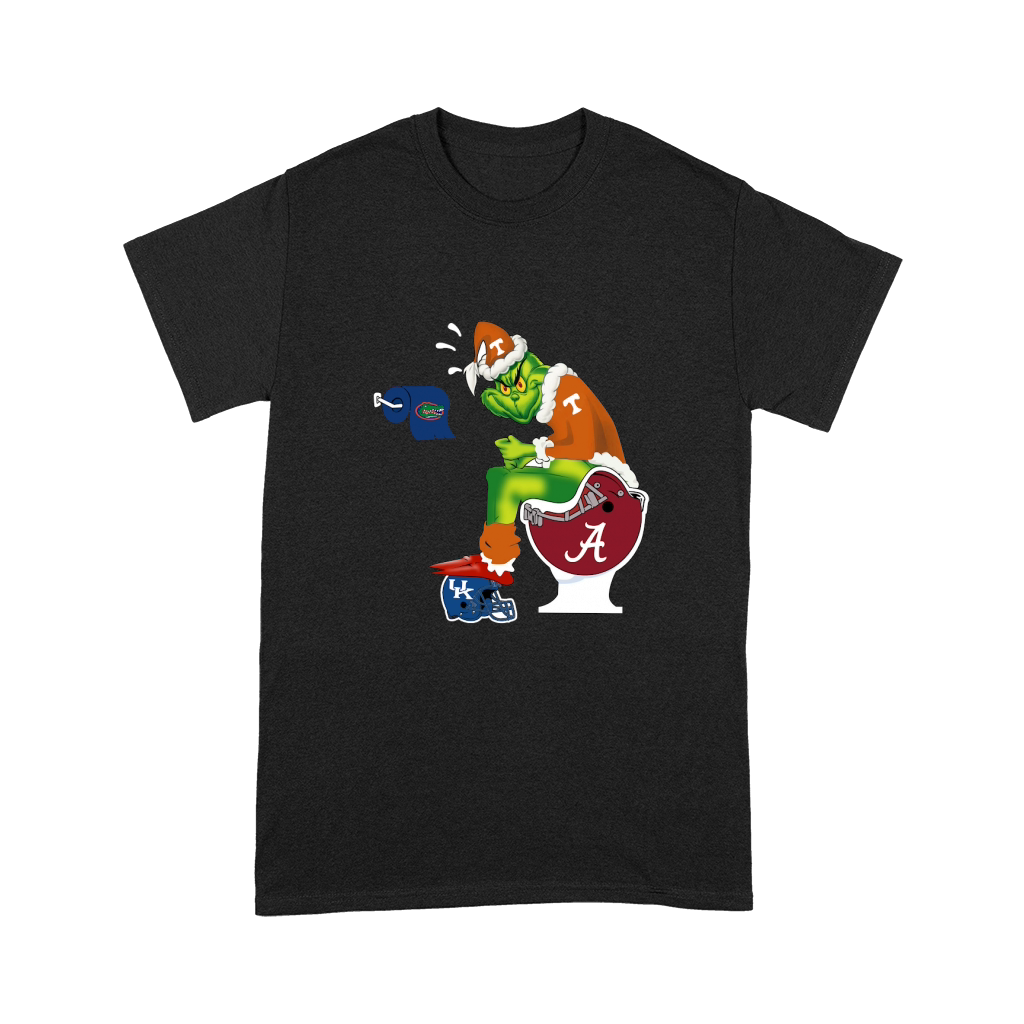 Grinch Santa Tennessee sitting on Alabama Crimson Tide toilet Premium T-shirt