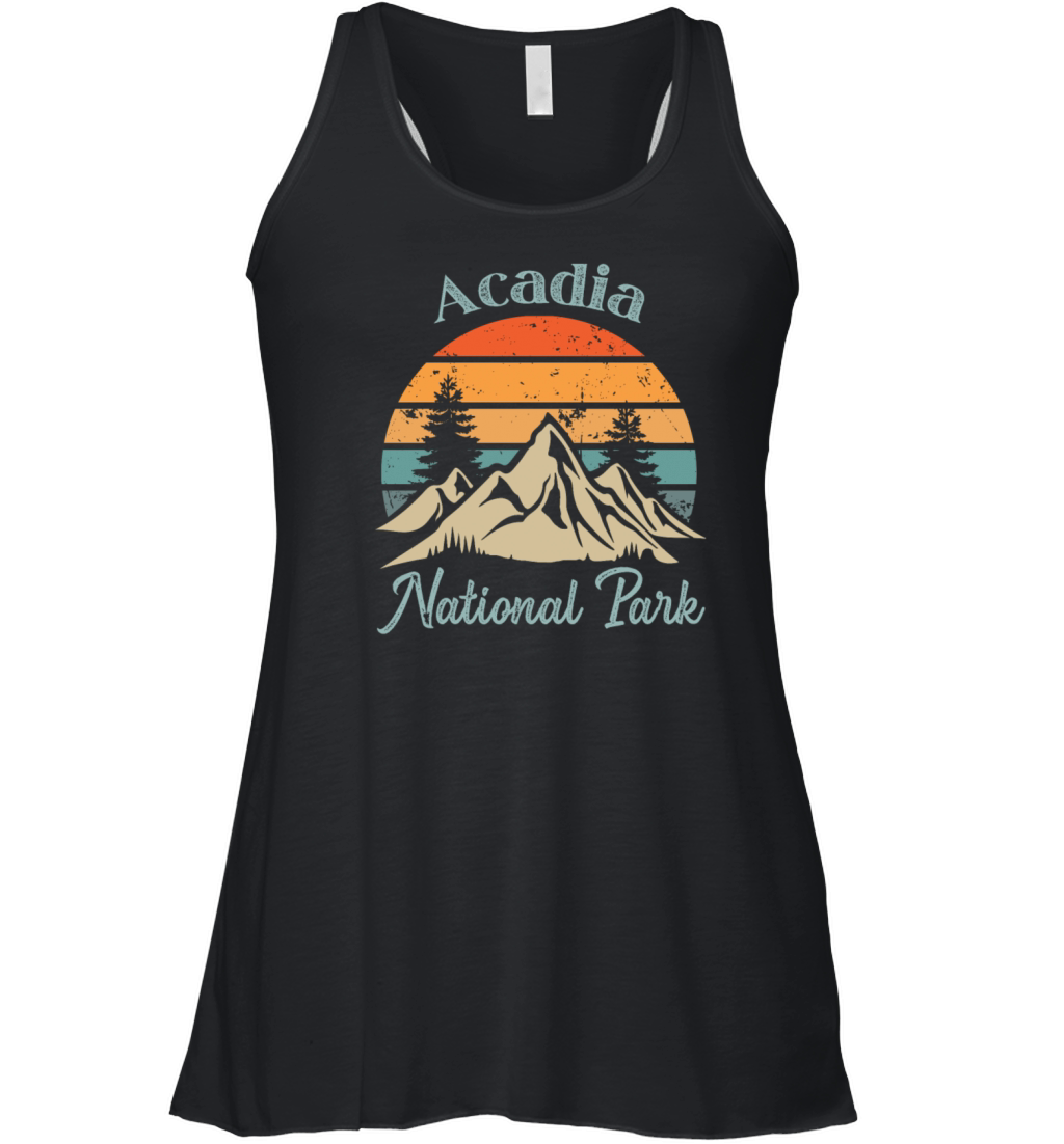 Acadia National Park Retro Vintage Mountain Sunset Women's Flowy Tank Top