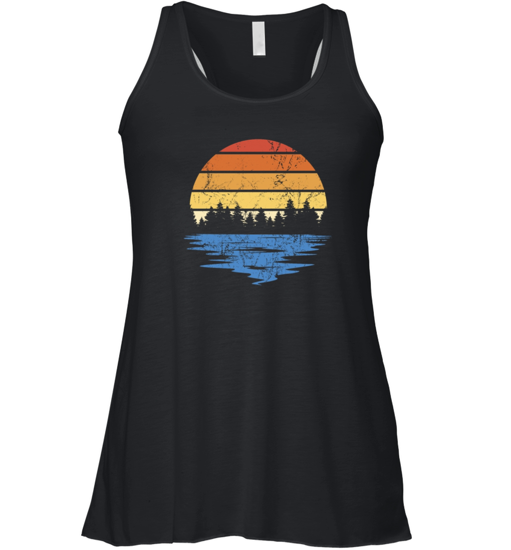RETRO FOREST WITH LAKE IN SUNSET VINTAGE Women's Flowy Tank Top