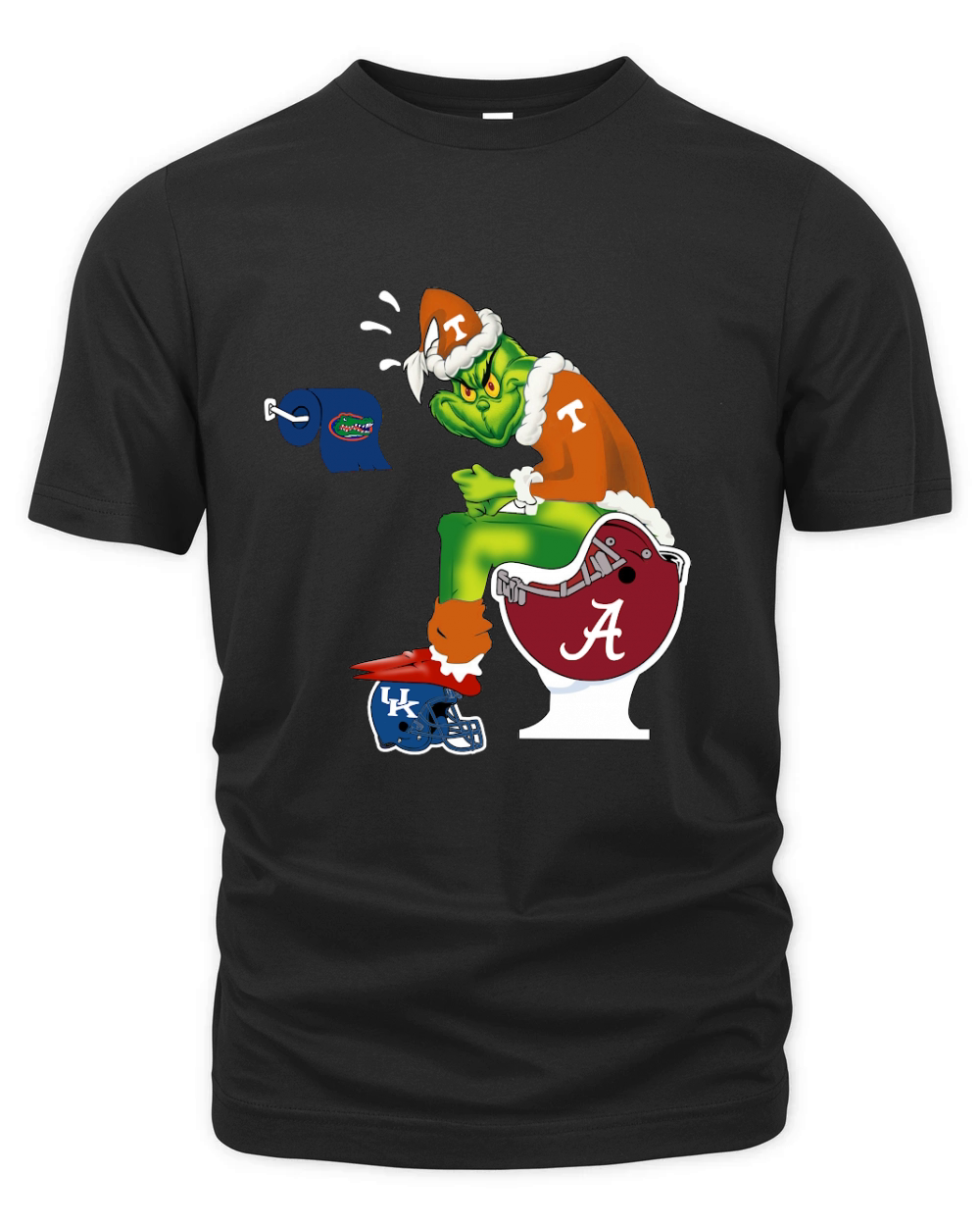 Grinch Santa Tennessee sitting on Alabama Crimson Tide toilet Organic Unisex T-shirt
