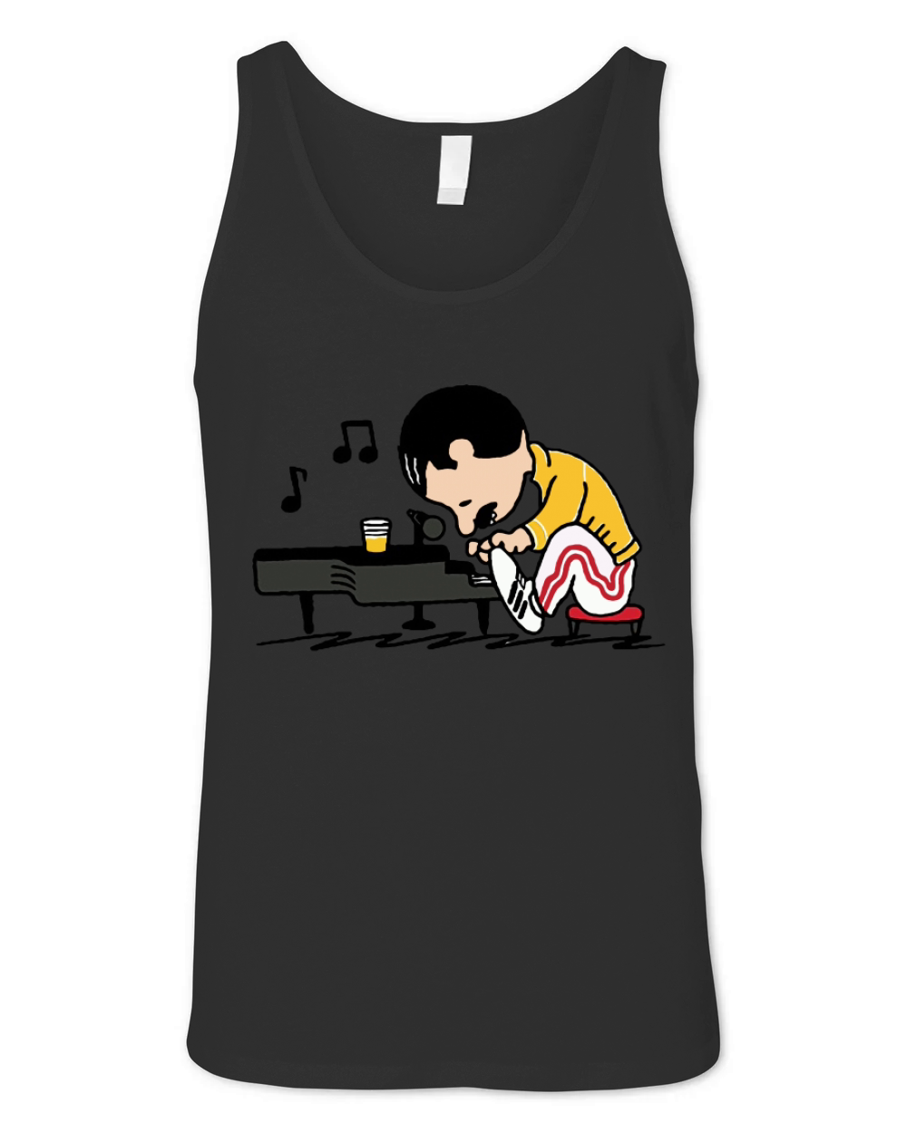 Freddie Mercury in the form of Schroeder playing piano Unisex Jersey Tank