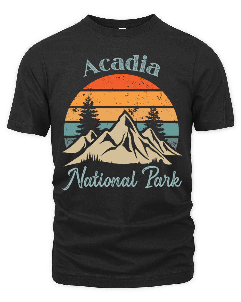Acadia National Park Retro Vintage Mountain Sunset Organic Unisex T-shirt