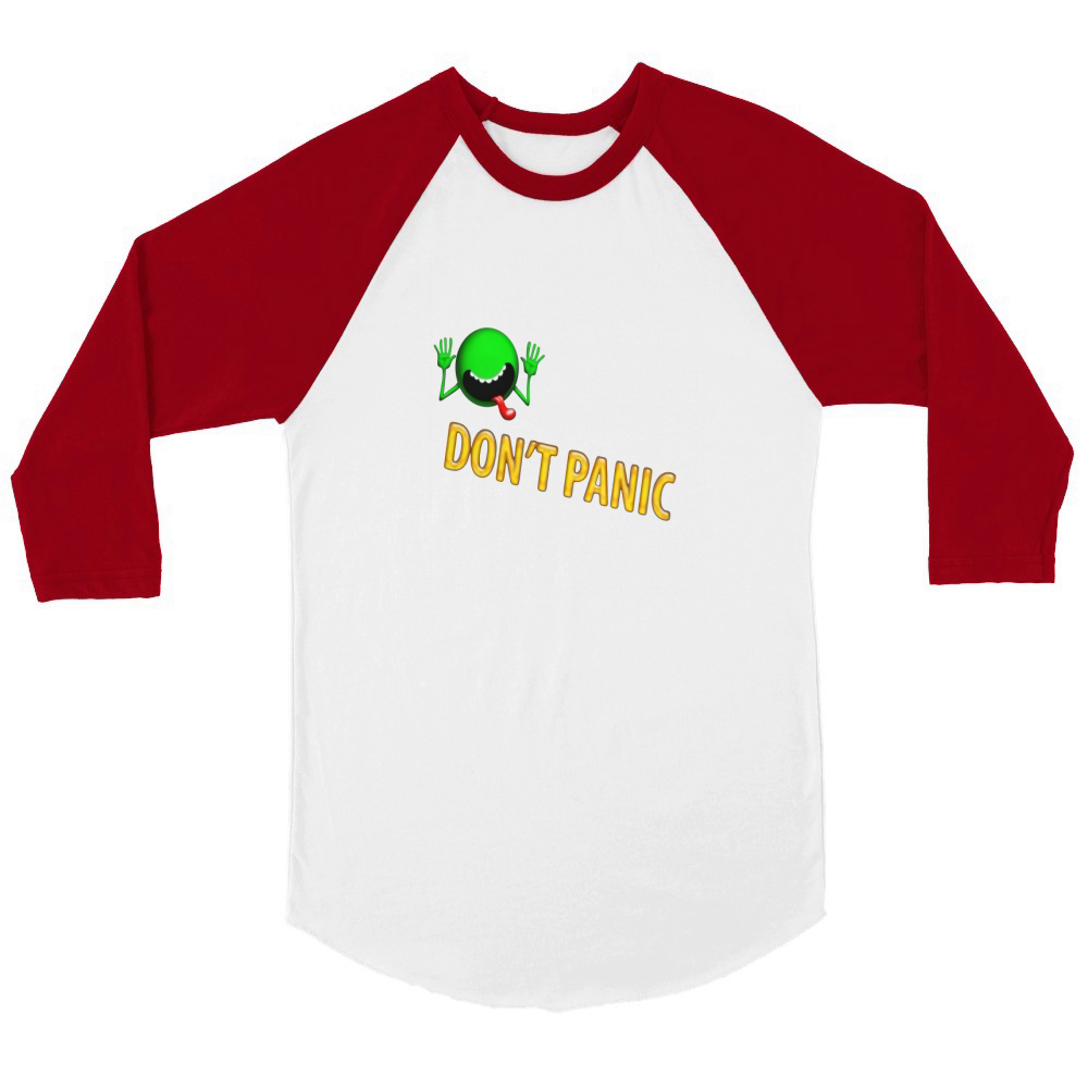 hitchhikers guide to the galaxy movie Don t panic Unisex ¾ sleeve Raglan T-shirt