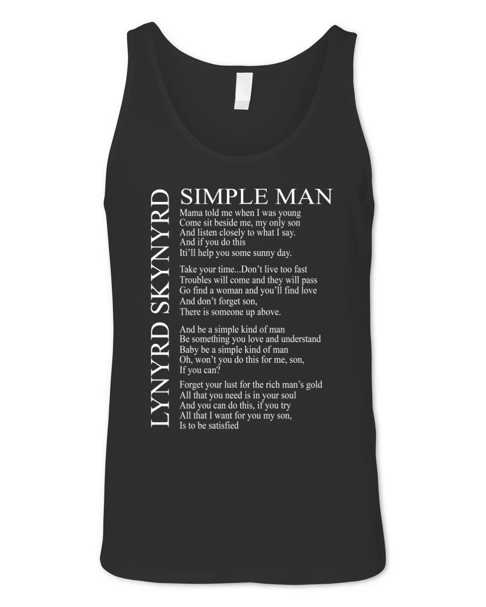 Lynyrd Skynyrd Simple Man Lyrics Men and Women T Shirt S-5XL Unisex Jersey Tank