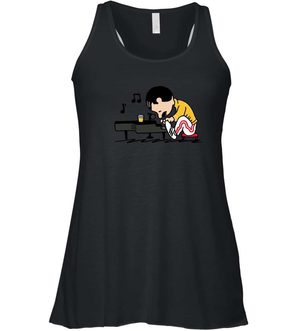 Freddie Mercury in the form of Schroeder playing piano Women's Flowy Tank Top