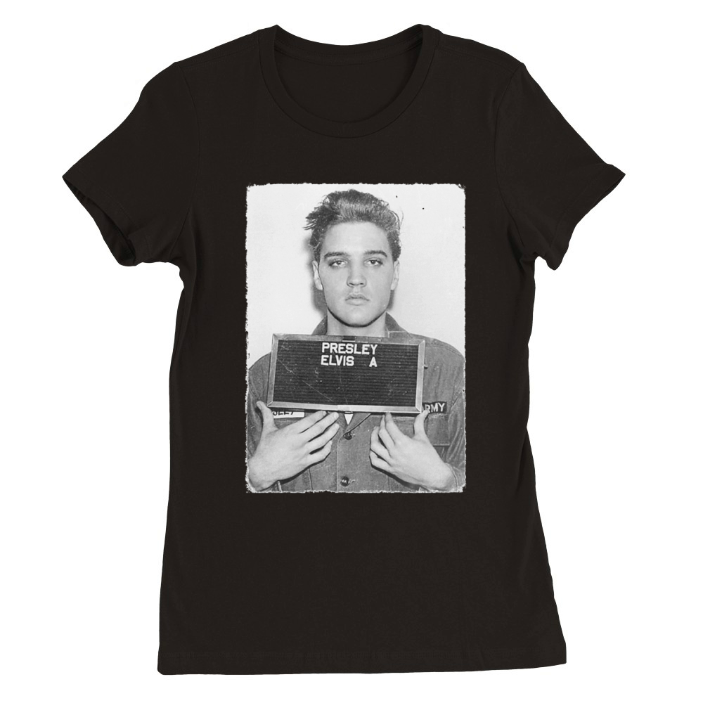Elvis Presley Army Mug Shot Premium Womens Crewneck T-shirt