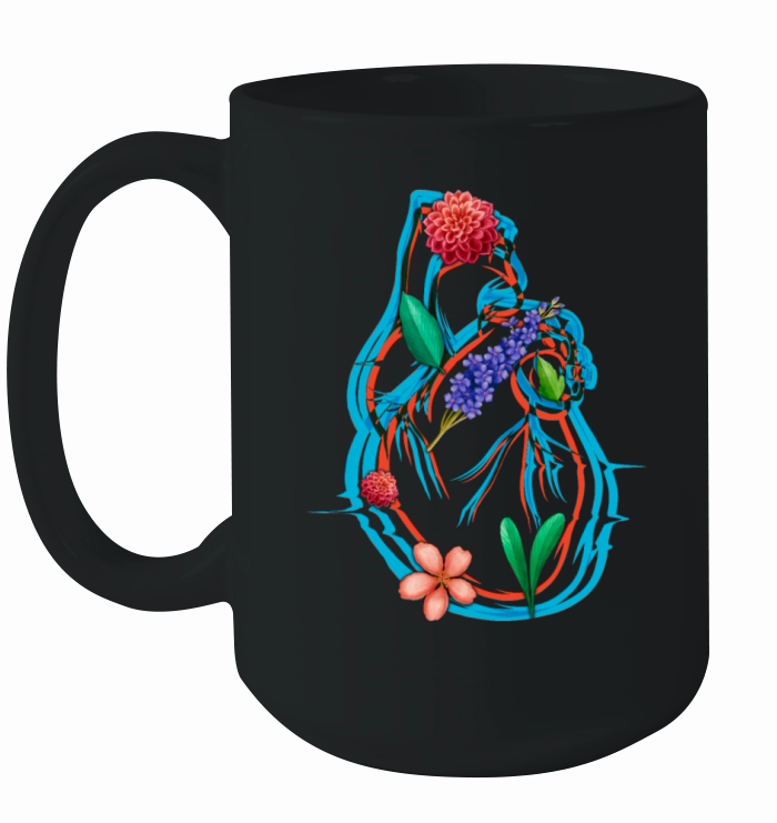 Anatomical Heart And Flowers Ceramic Mug