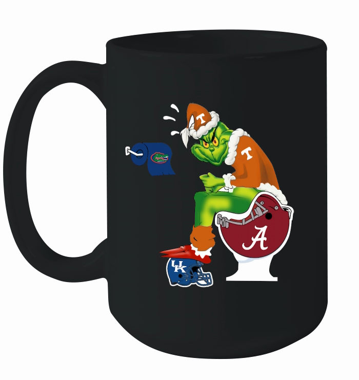 Grinch Santa Tennessee sitting on Alabama Crimson Tide toilet Ceramic Mug