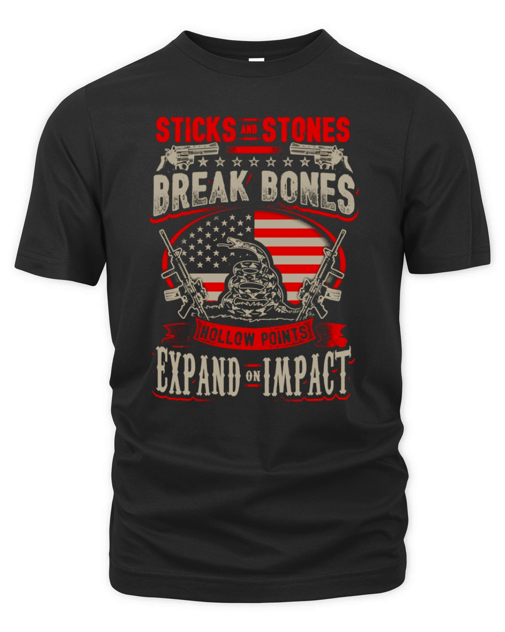 Sticks and Stones Break Bones Hollow Points Expand On Impact Organic Unisex T-shirt