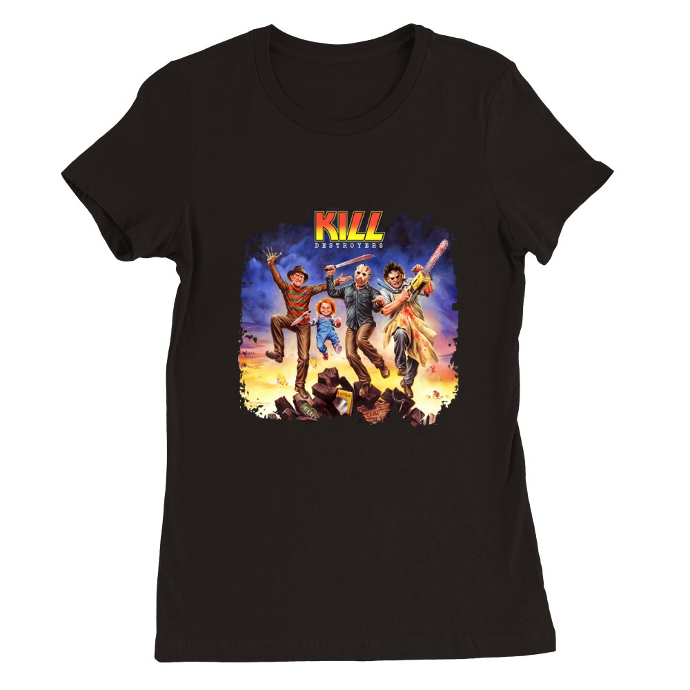 Halloween horror characters kiss destroyers Premium Womens Crewneck T-shirt