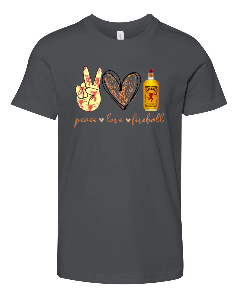 Peace love Fireball Cinnamon Whisky Gift Youth Unisex Jersey Tee