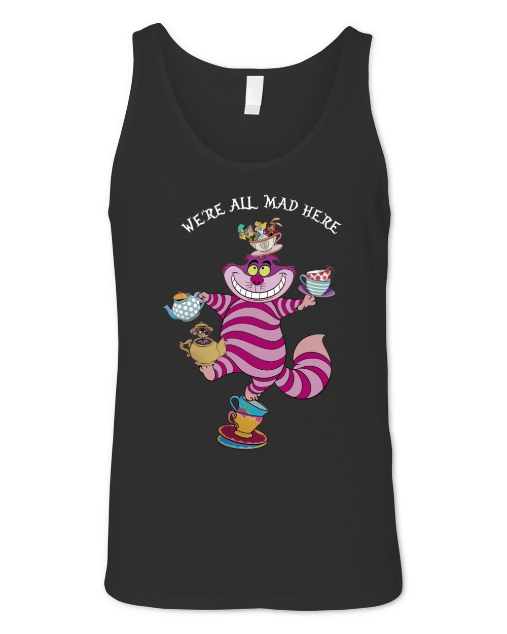Cheshire cat mad here Unisex Jersey Tank