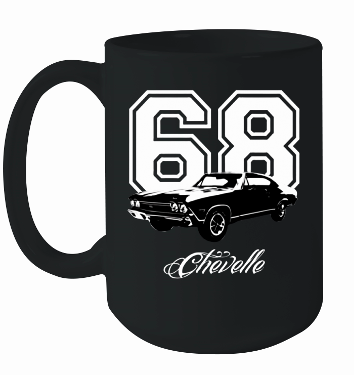 1968 Chevelle Three Quarter Angle View with Year and Model Name Dark Color Ceramic Mug