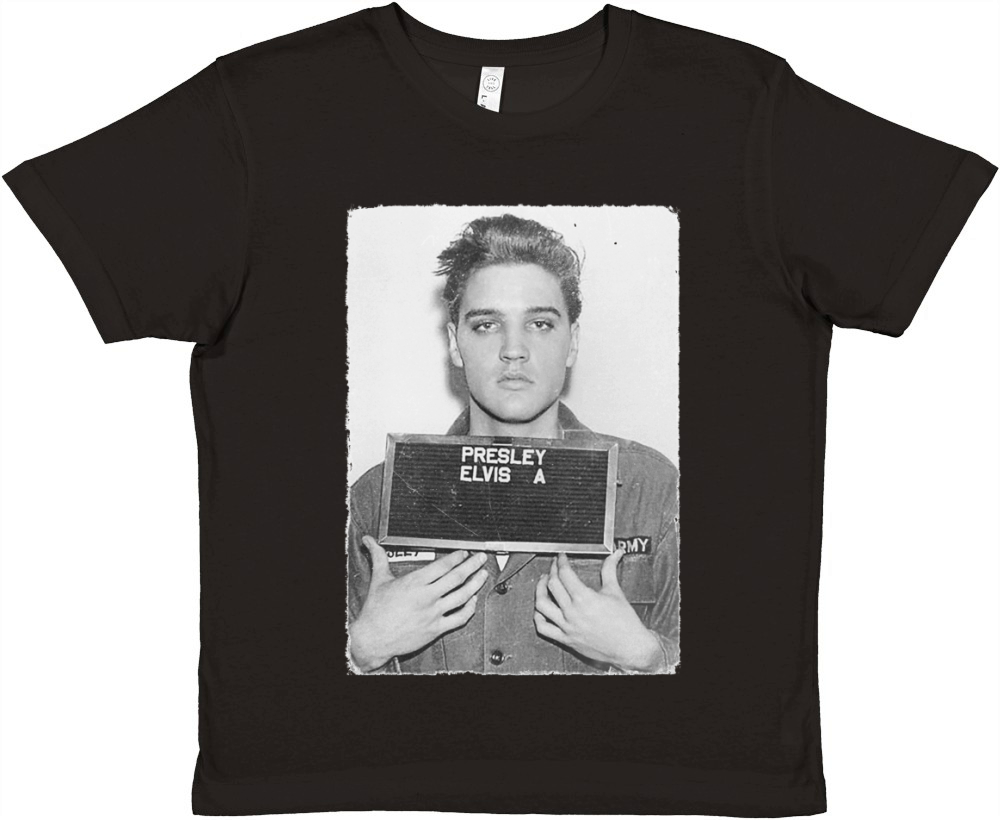 Elvis Presley Army Mug Shot Premium Kids Crewneck T-shirt