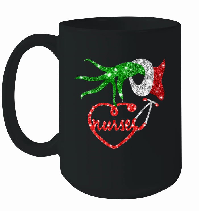 Nurse Grinch hand holding stethoscope Christmas Ceramic Mug