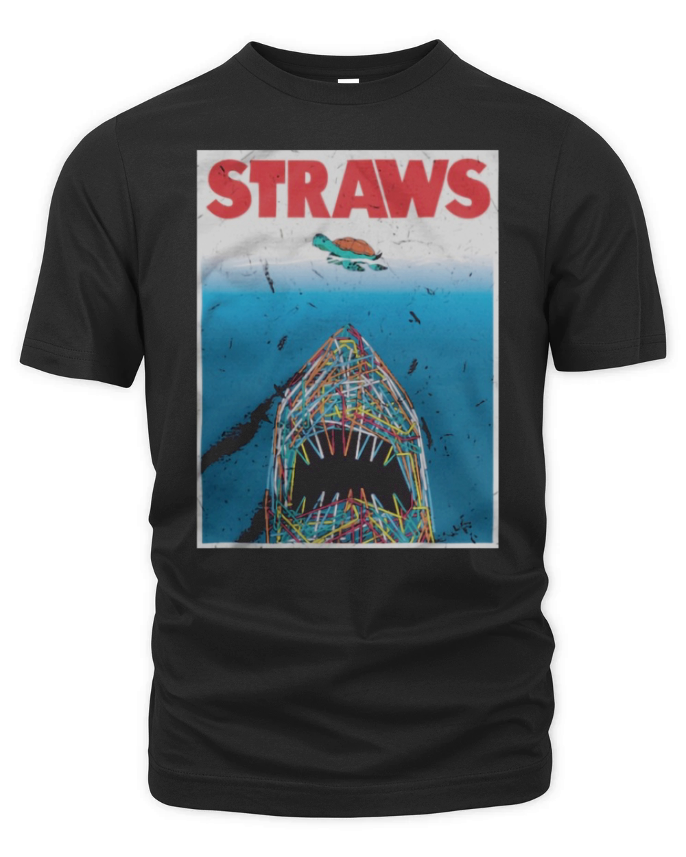 Straws  Jaws Shark And Turles Organic Unisex T-shirt