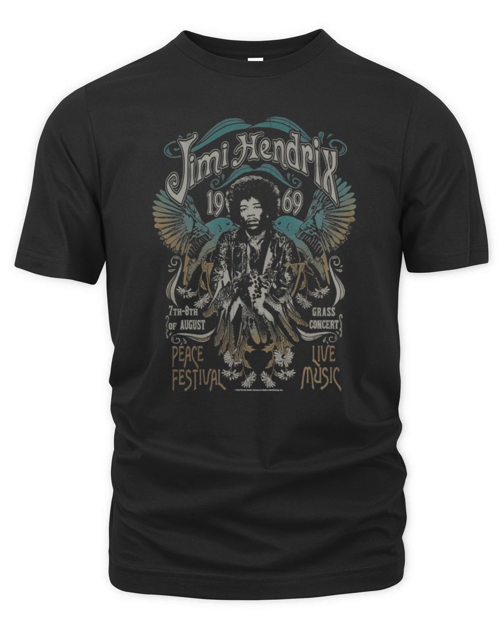 Jimi Hendrix Peace Festival Winged Guitar Poster T-Shirt Organic Unisex T-shirt