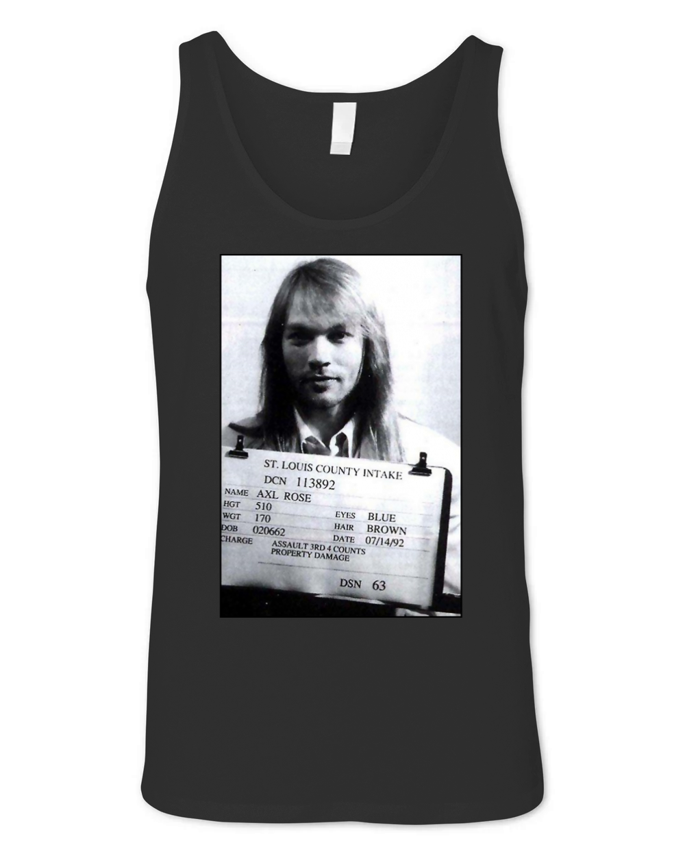 Axl Roses Mugshot 1992 TShirt Unisex Jersey Tank