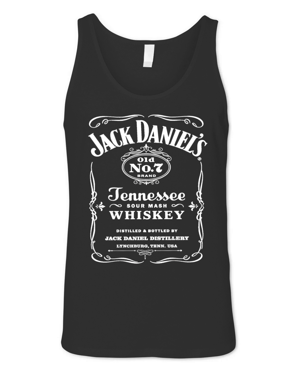 Jack Whiskey Graphic Daniels Old No 7 Label Womens Black Unisex Jersey Tank